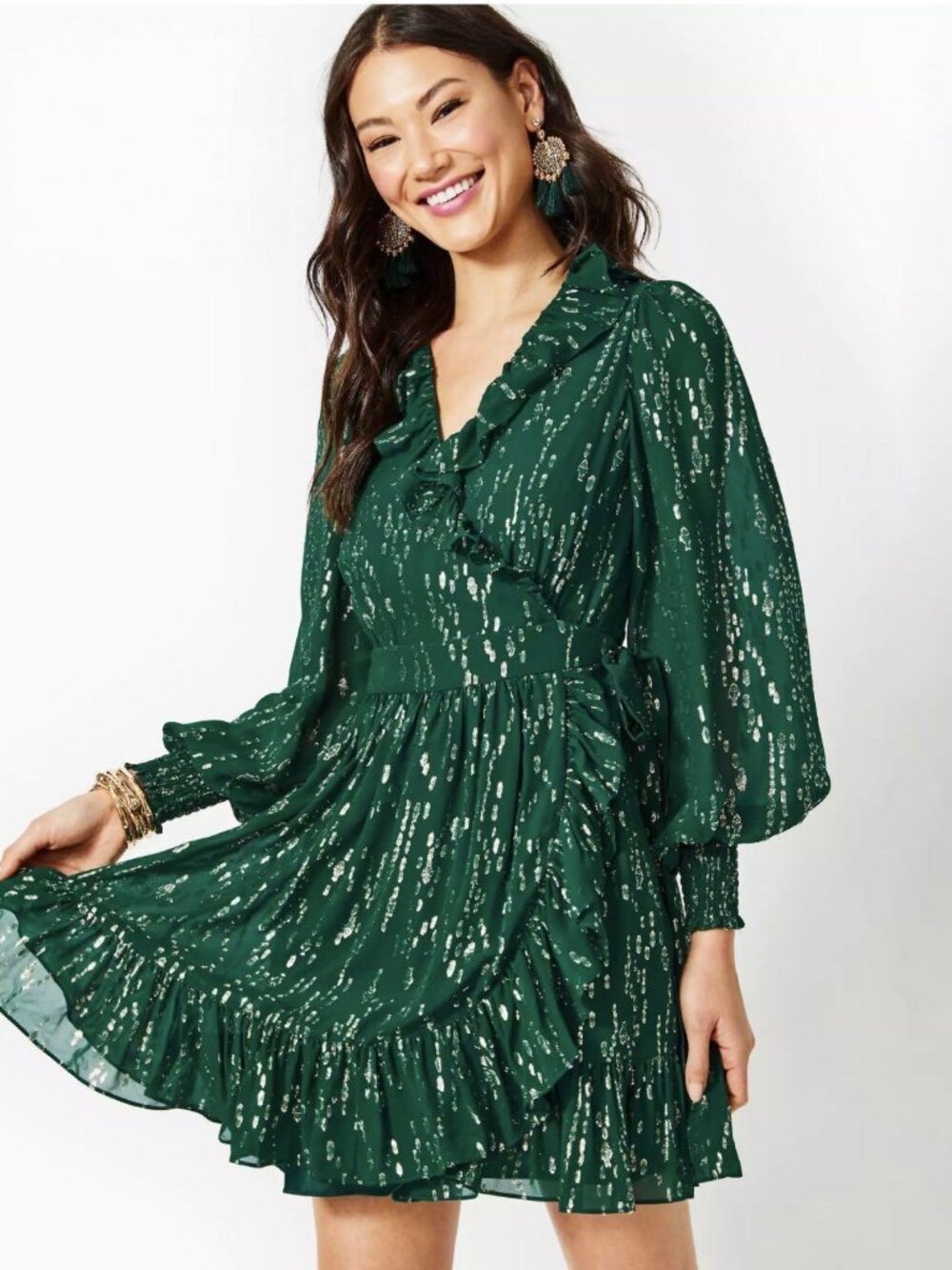 Green and Gold Lilly Pulitzer Long Sleeve Wrap Dress